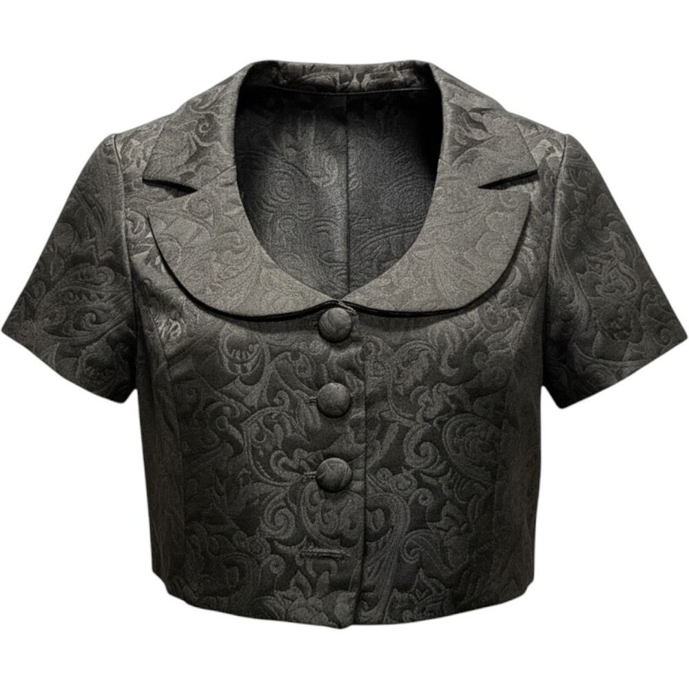 Lane Bryant Cropped Jacket Women 24 Black Jacquard Short Sleeve Bolero